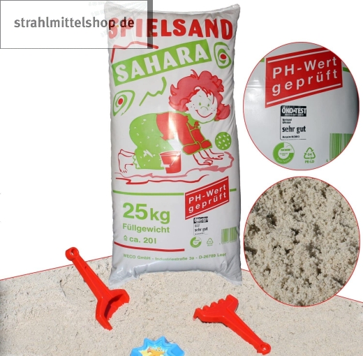 25 kg Spielsand Sahara OeKO-Test TUeV PH-Wert geprueft Spielsand fuer Kindersandkasten