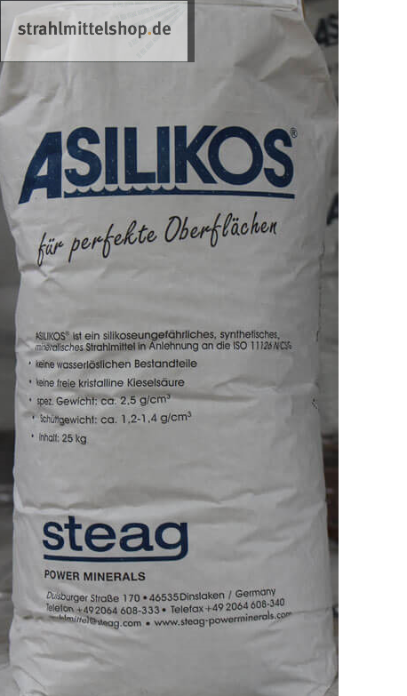 25 kg Strahlmittel Strahlsand Asilikos Koernung 0.20-0.50mm synthetisch mineralisch silikoseungefaehrlich eisenfrei Schlacke